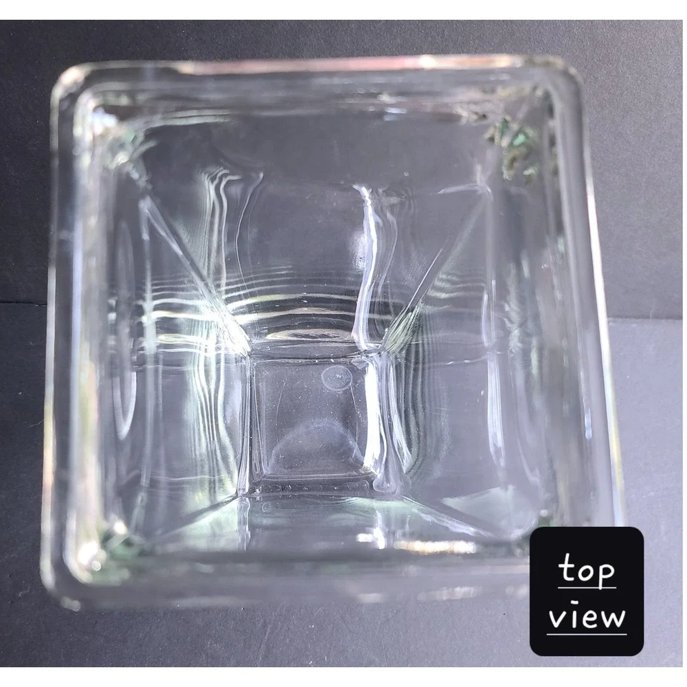 Hand Blown Art Glass Tapered Square Neck Clear Heavy Vase Floral‎ Centerpiece